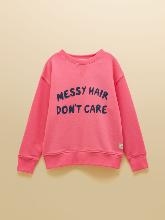 Joules Kids Sundaze Slogan Crew Neck Sweatshirt in lightweight cotton showing the textured chest graphic and ribbed trims.