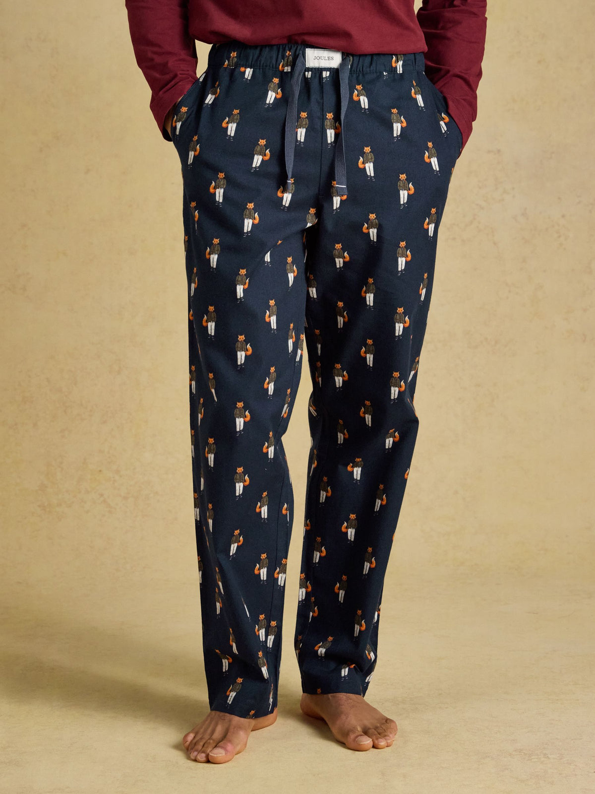Joules Relaxed Fit Cotton Pyjama Bottoms with drawstring waist and side seam pockets.