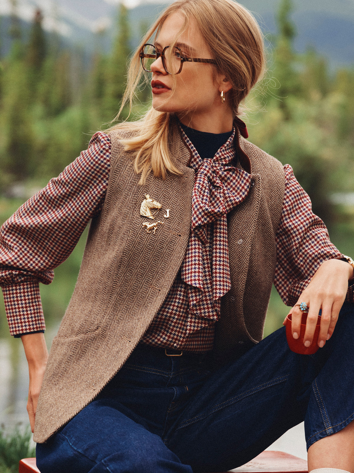 Joules Womens Tweed Wool Blend Nehru Collar Gilet