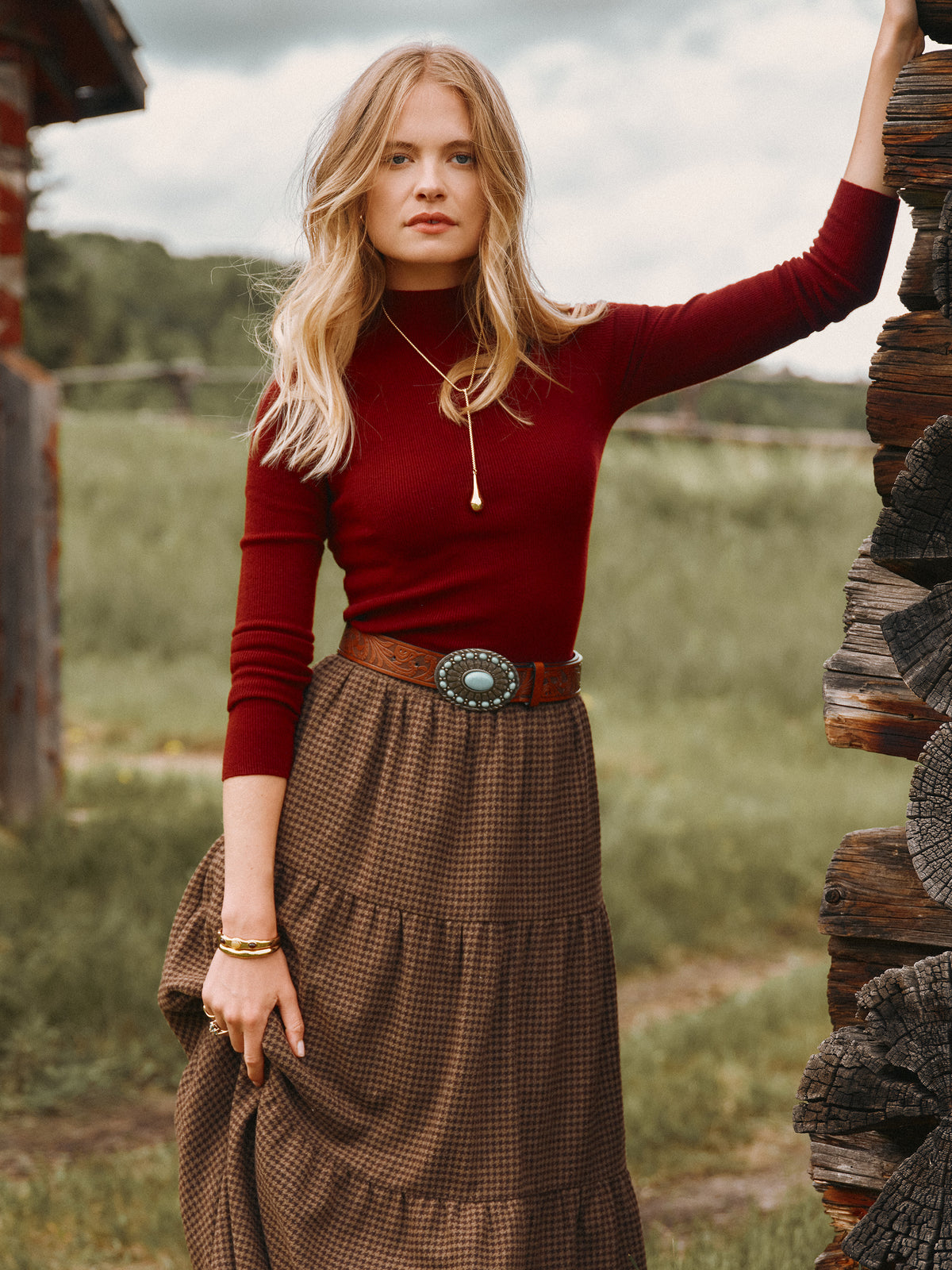 Joules Seamless Burgundy Red Knitted Long Sleeve Top with high neck.