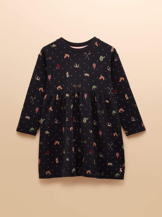 Joules Girls' Emma Long Sleeve Sweat Dress in Navy