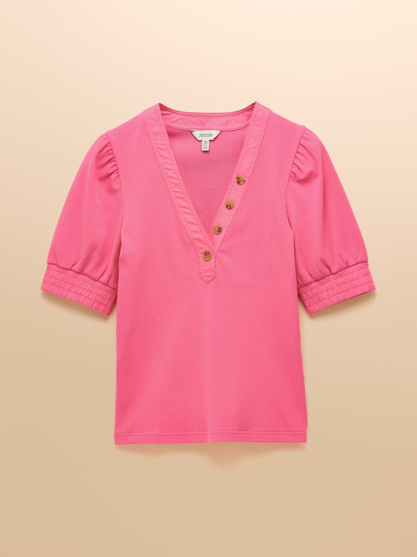 Joules Tabitha Ribbed V-Neck Top with Puff Sleeves