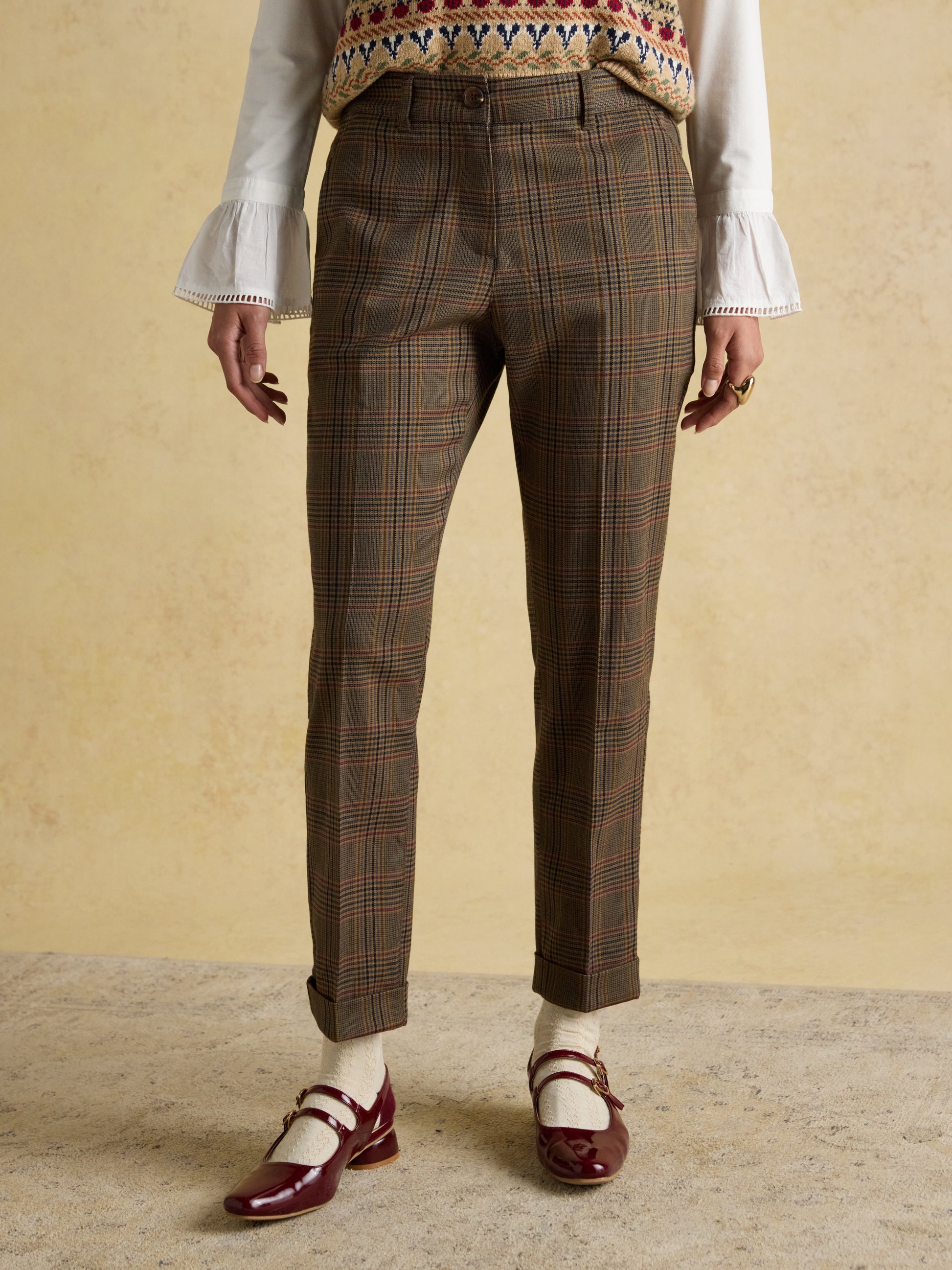 Joules Ada Relaxed Trouser in Brown Tweed