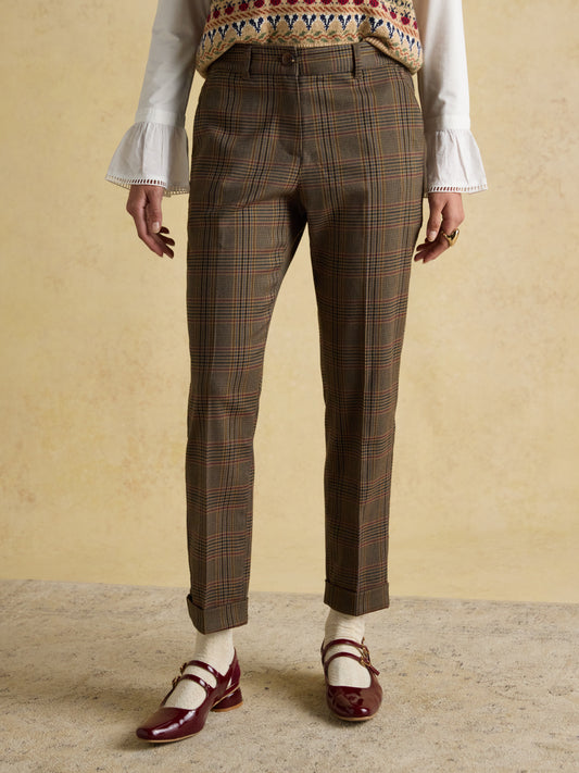 Joules Ada Relaxed Trouser in Brown Tweed