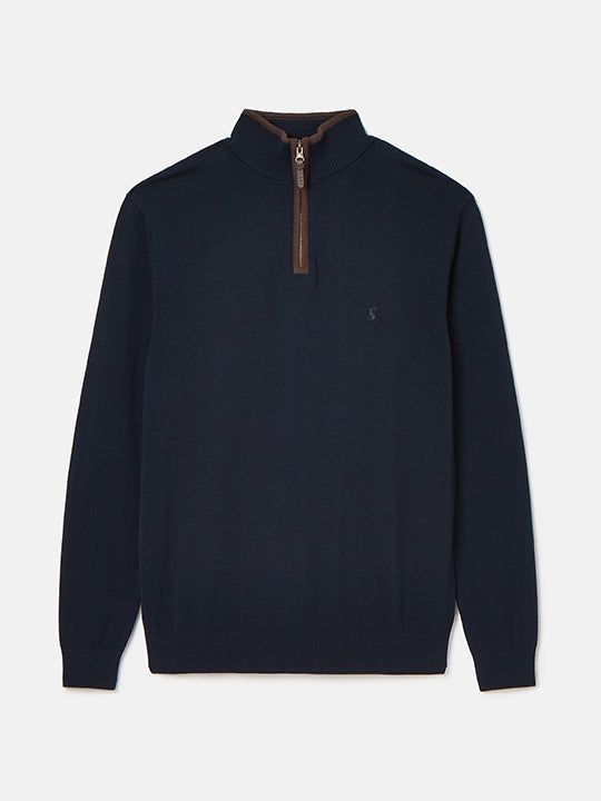 Brave Soul Christmas Jumper Half Zip Navy Half Zip Funnel Neck