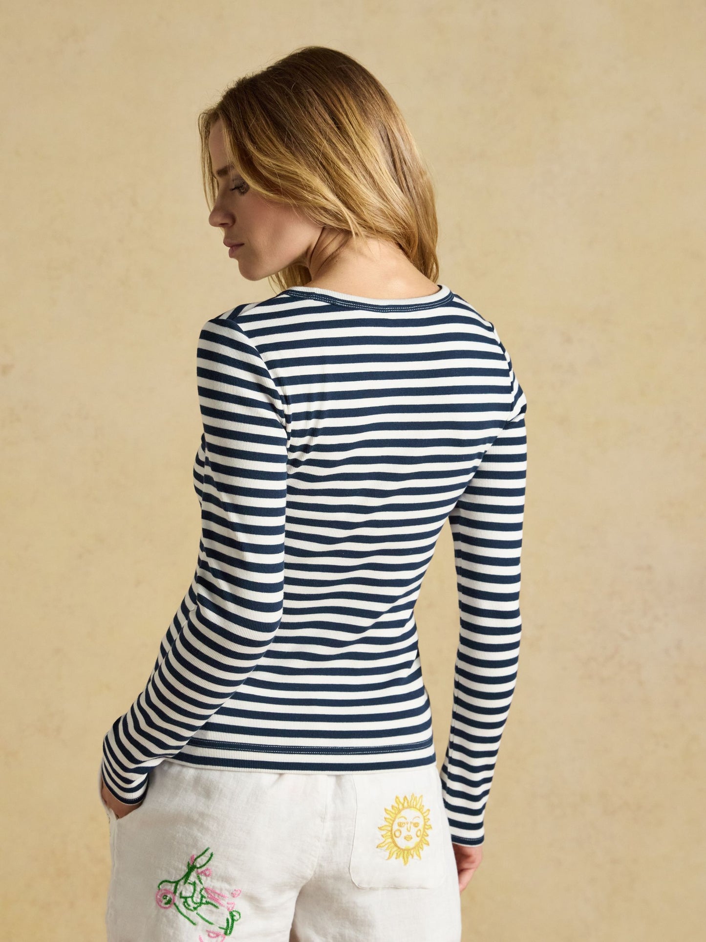 Joules Sophie Long Sleeve Ribbed Fitted Top