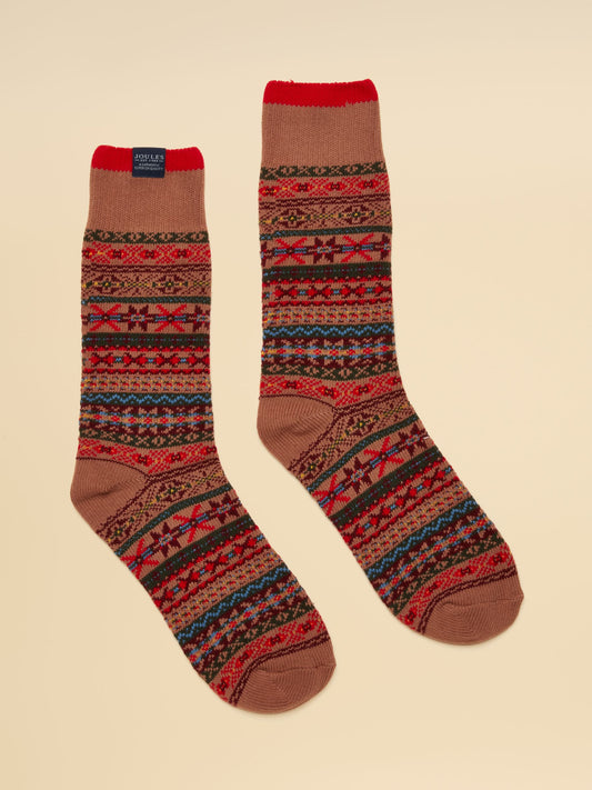Joules Men's Alby Fair Isle Socks with traditional pattern.