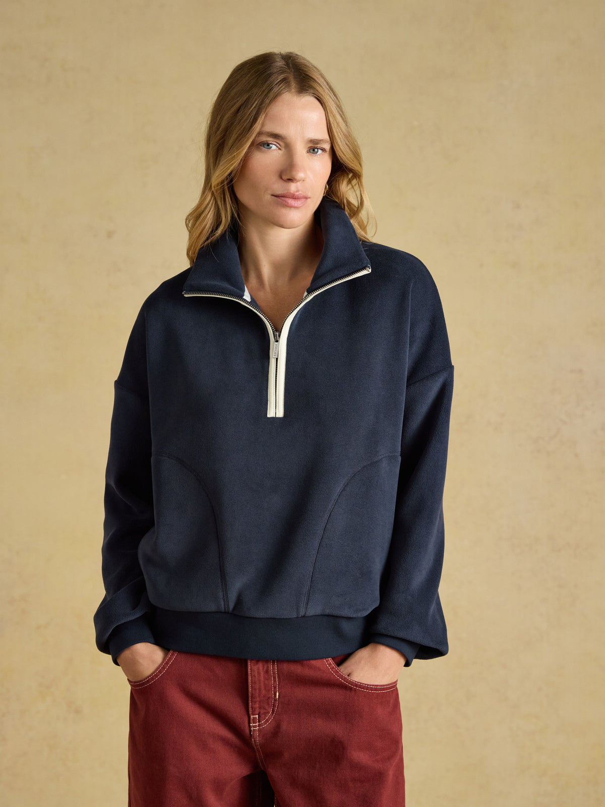 Joules Womens Quarter Zip Funnel Neck Fleece in soft thermal fabric with quarter zip closure and side seam pockets