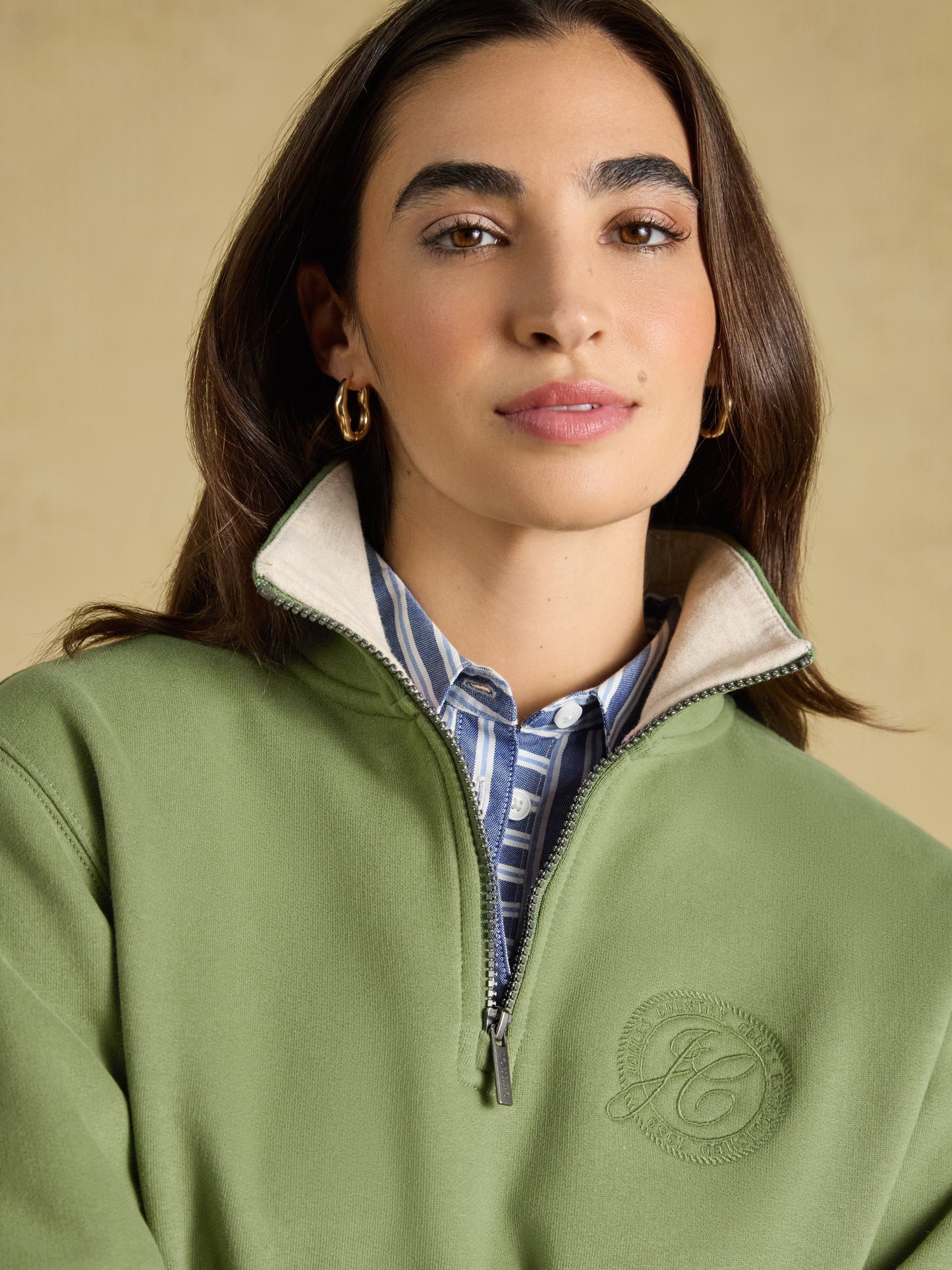 Joules Brushed Embroidered Quarter Zip Sweatshirt