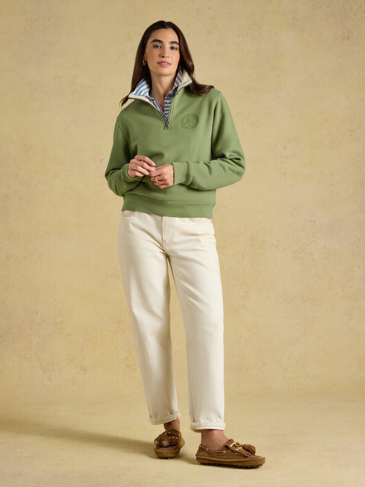 Joules Brushed Embroidered Quarter Zip Sweatshirt
