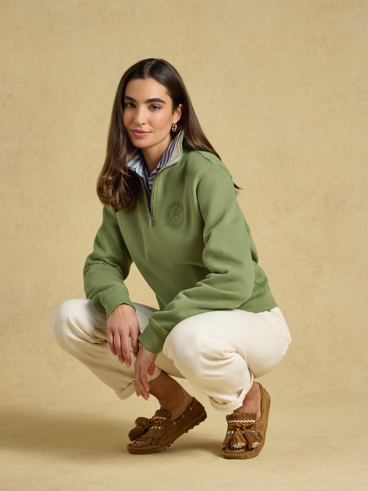 Joules Brushed Embroidered Quarter Zip Sweatshirt