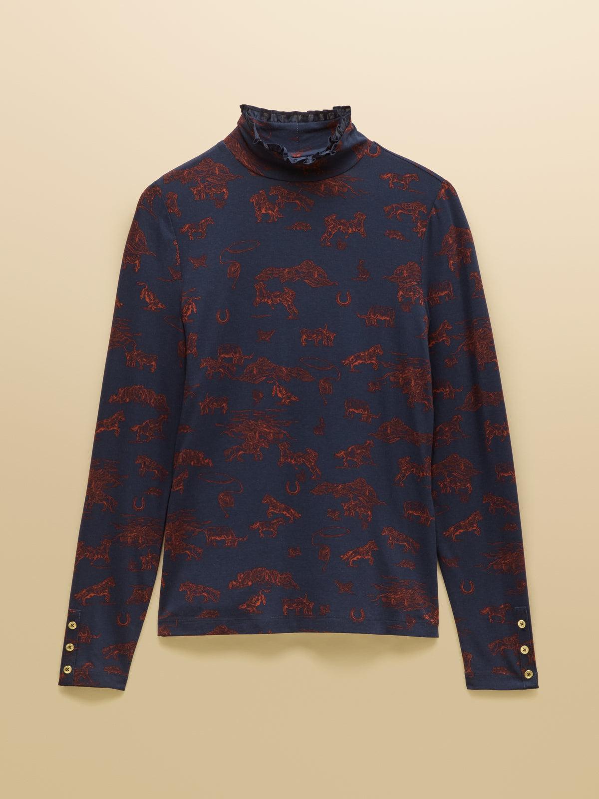 Joules Amy Long Sleeve High Frill Neck Jersey Top