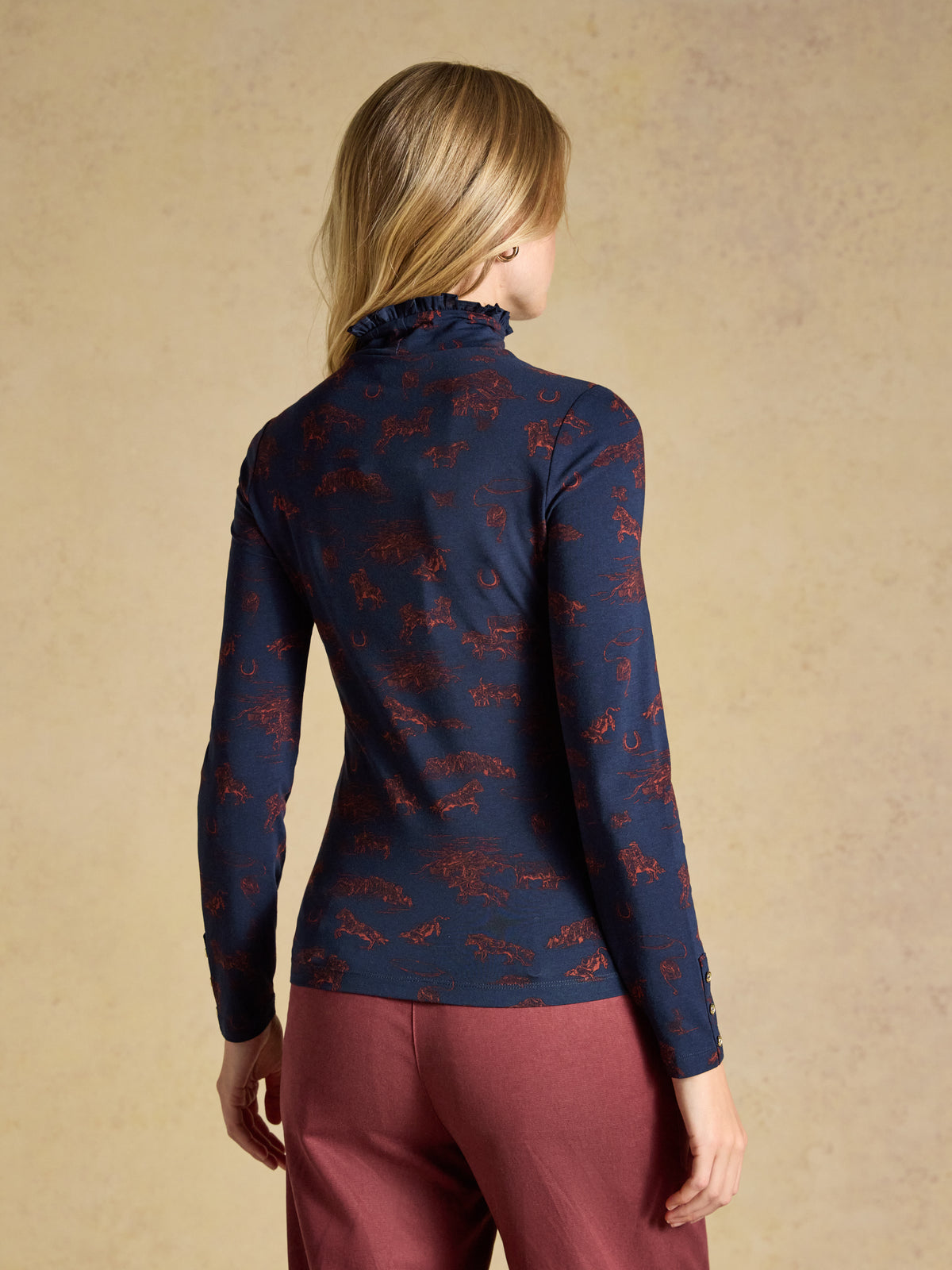 Joules Amy Long Sleeve High Frill Neck Jersey Top