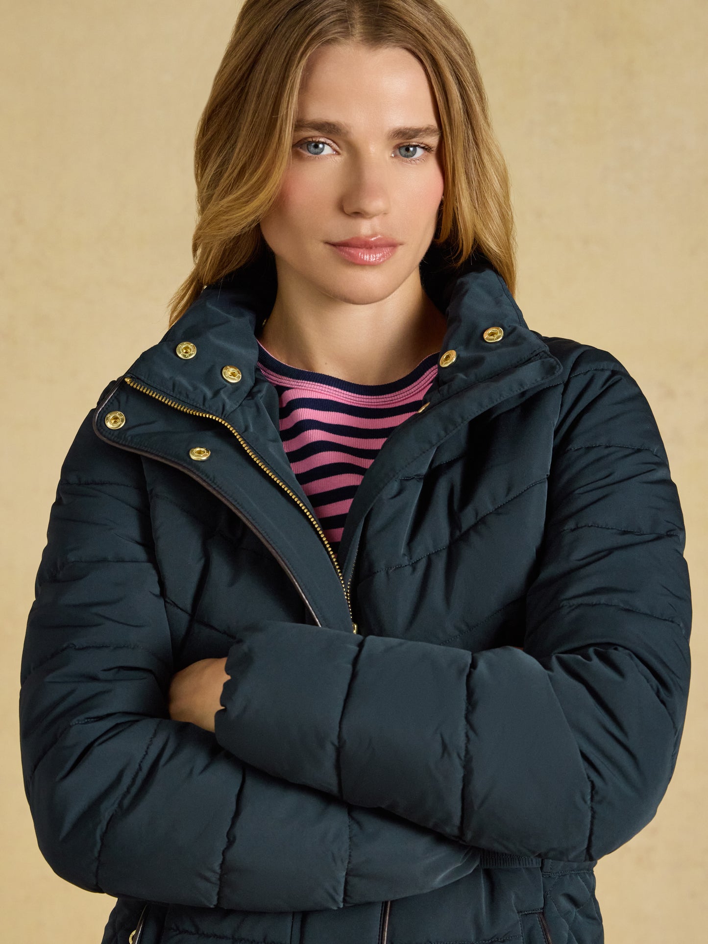 Joules Aspen Women's Showerproof Padded Coat with Faux Fur Hood