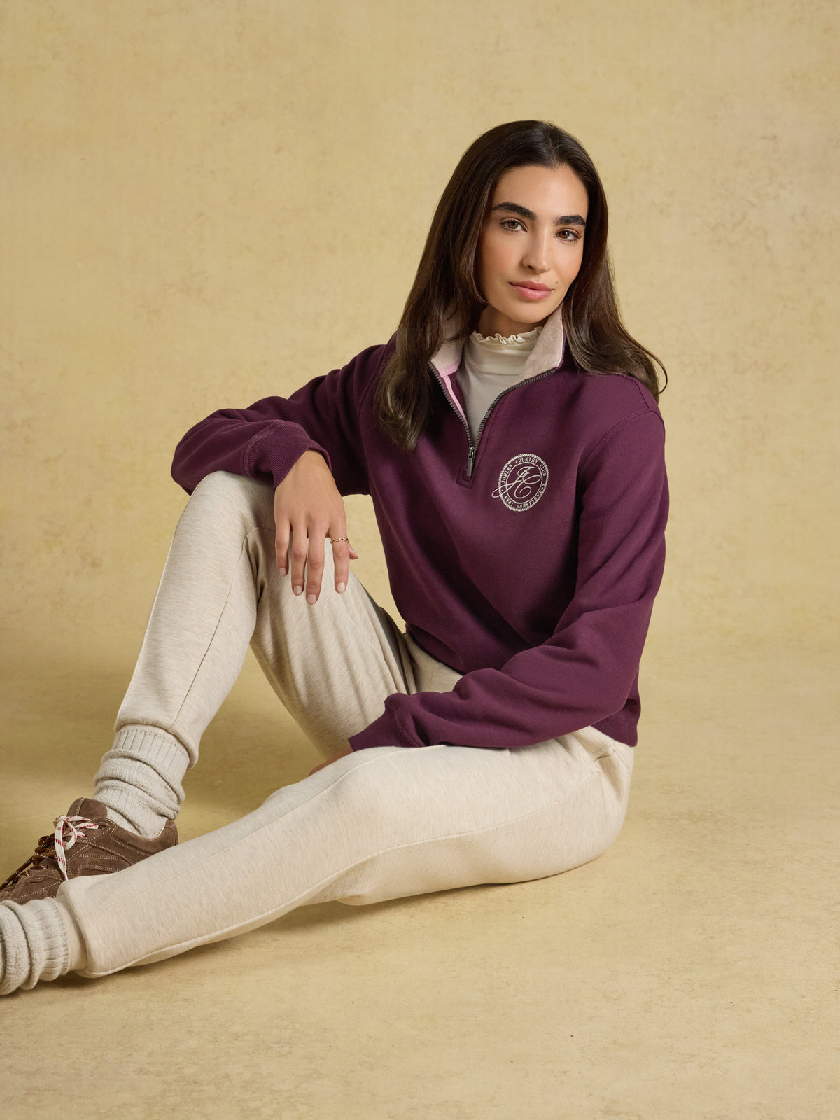 Joules Brushed Embroidered Quarter Zip Sweatshirt