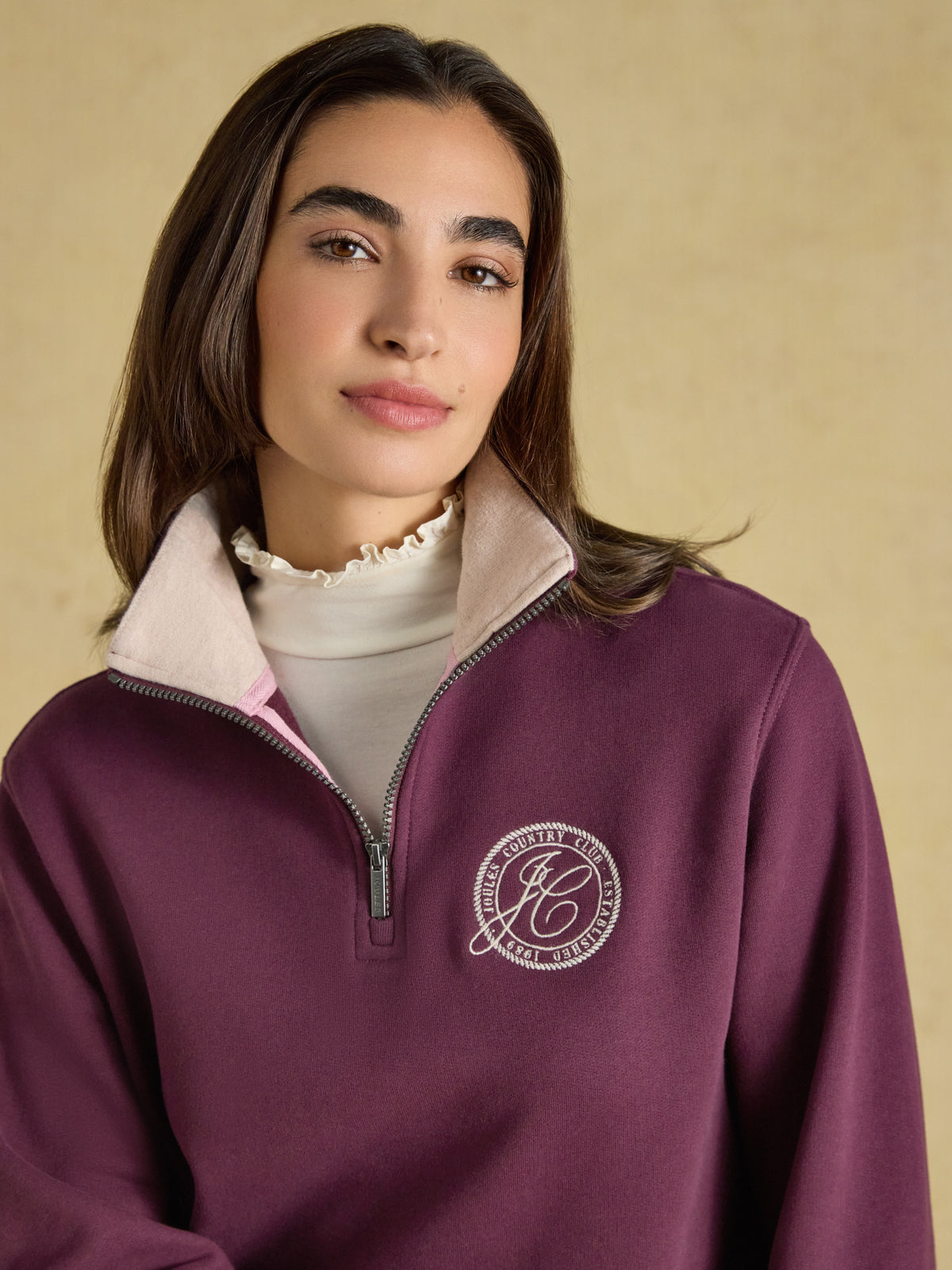 Joules Brushed Embroidered Quarter Zip Sweatshirt
