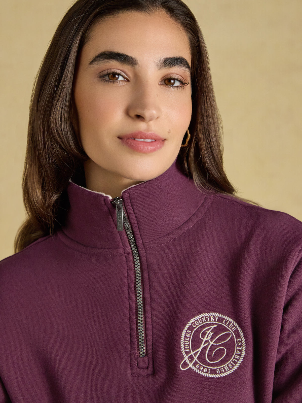 Joules Brushed Embroidered Quarter Zip Sweatshirt