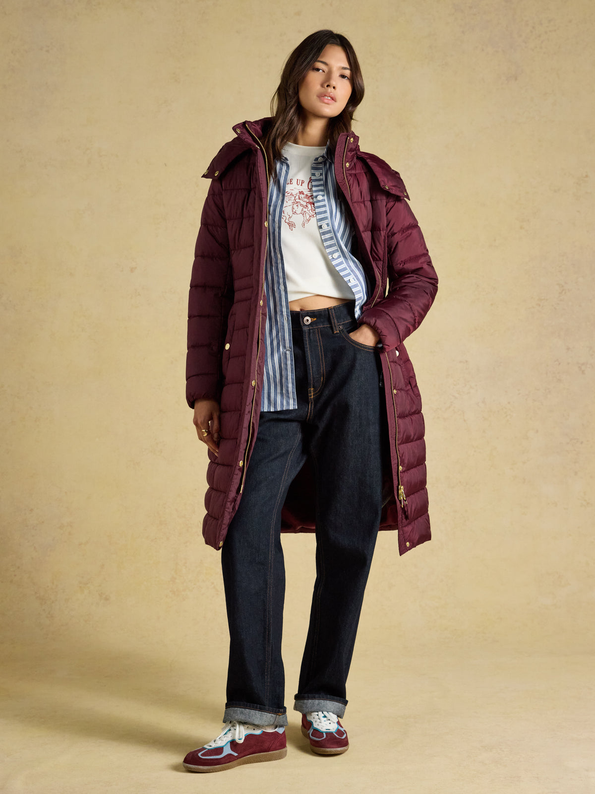 Joules Windborough Showerproof Longline Padded Coat with Hood