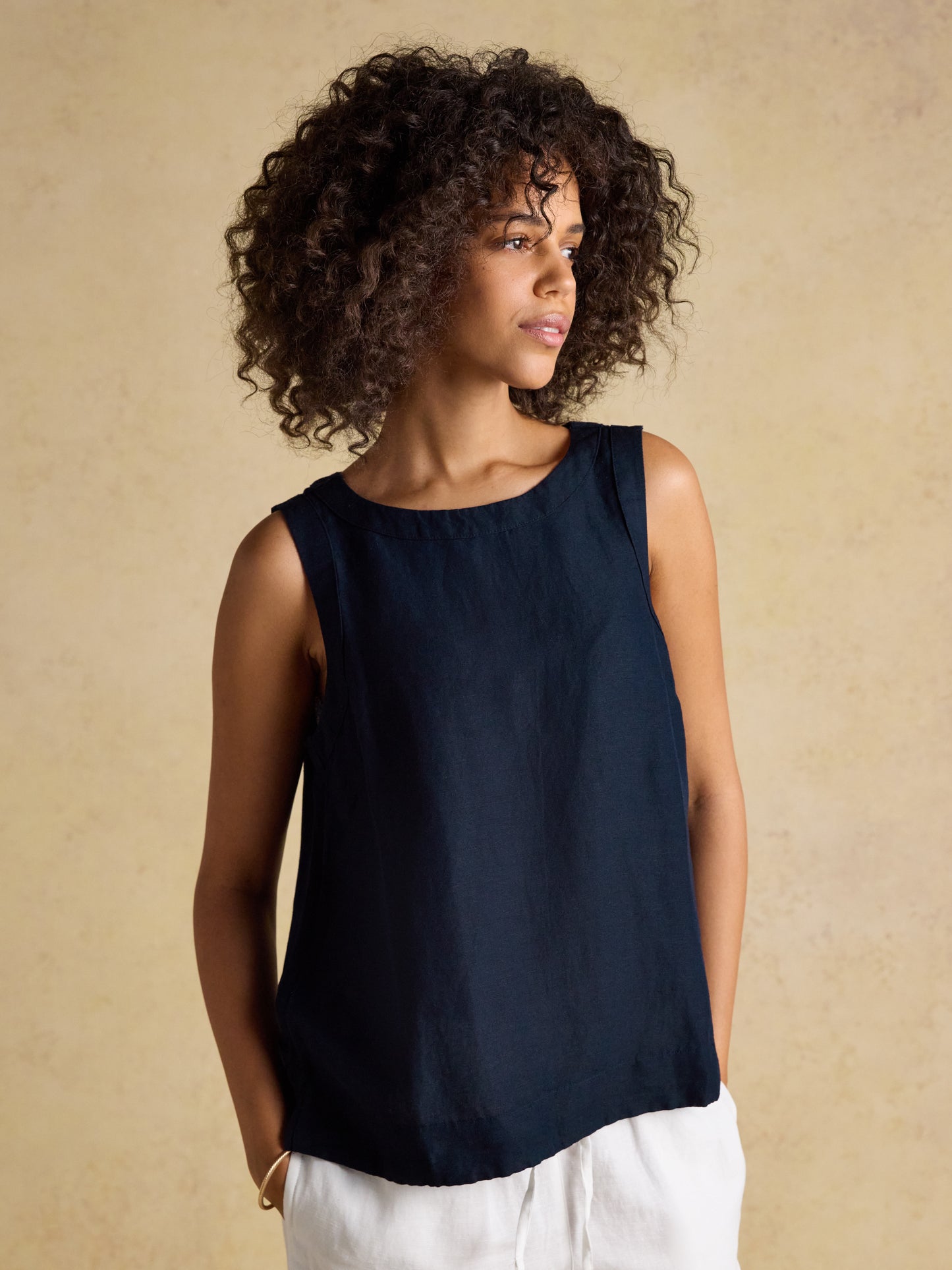 Joules Cove Round Neck Sleeveless Top with Linen