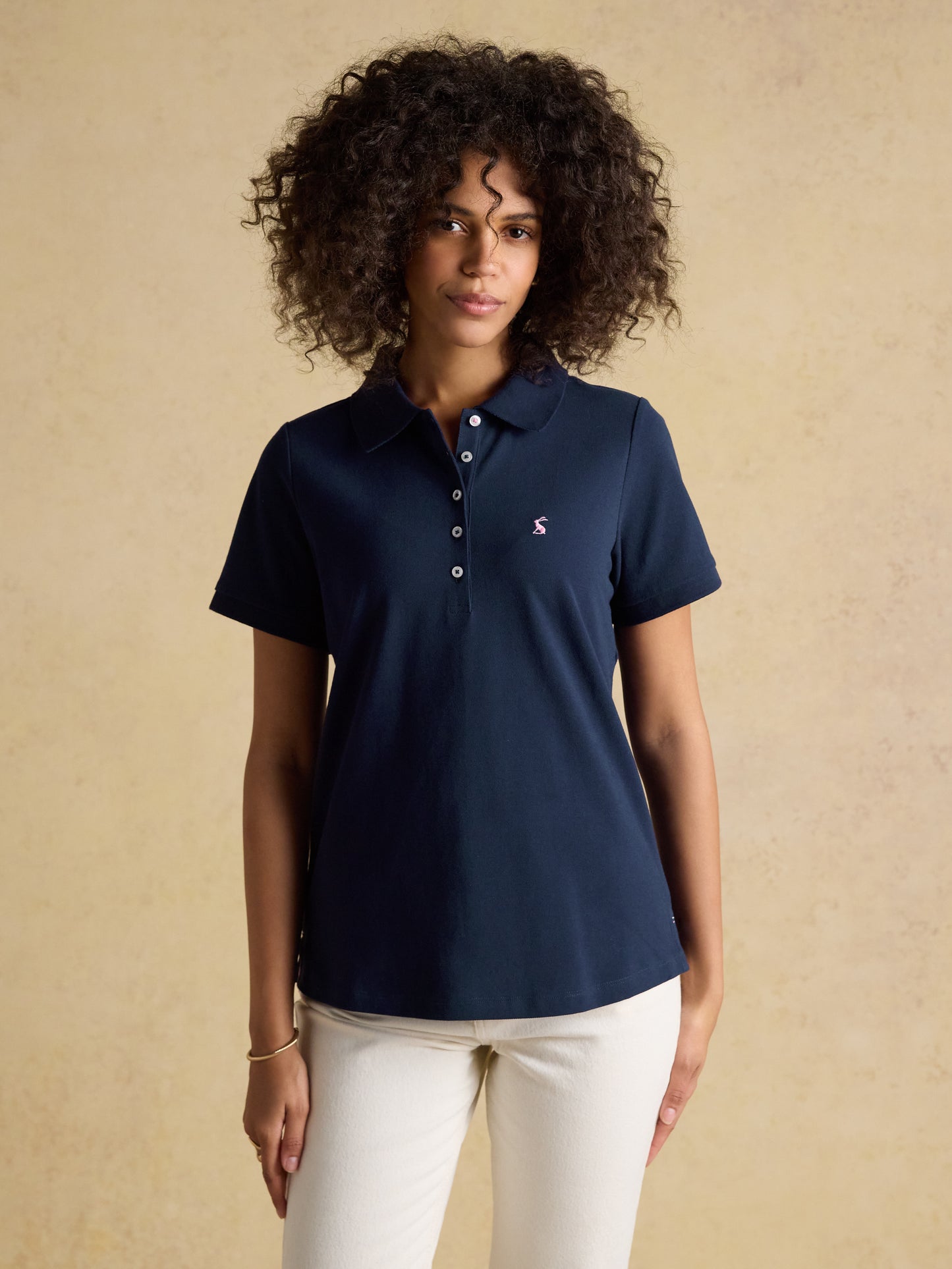 Joules Women's Woody Cotton Pique Short Sleeve Polo Shirt in Navy