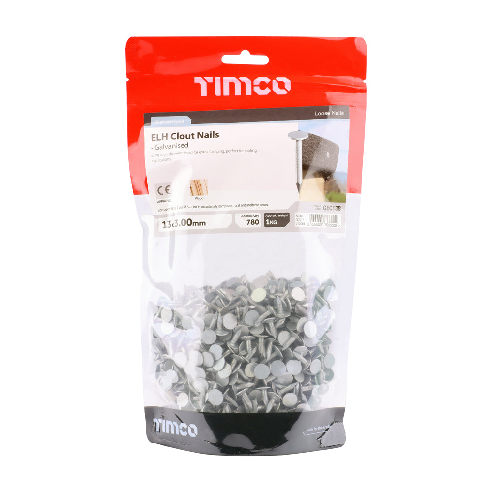 TIMco Galvinised Extra Large Head Clout Nails 13mm