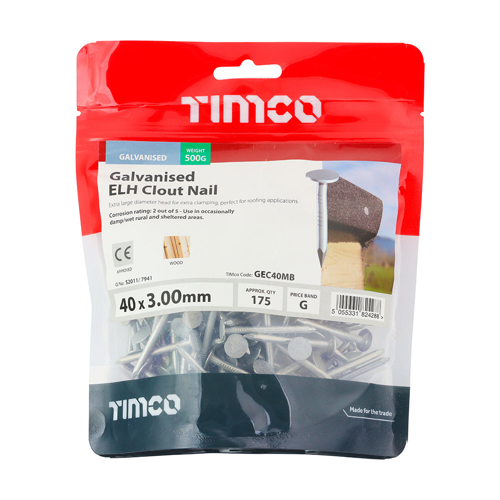 TIMco Galvanised Extra Large Head Clout Nails 40mm