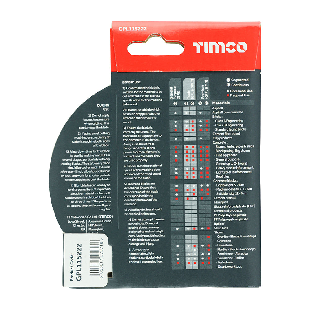 Diamond Blade TIMCO Trade - Segmented 115 x 22.2