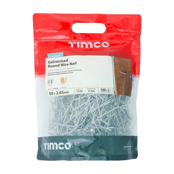 Nails Galv Round Timco 50mm x 2.65 – 2.5KG PP