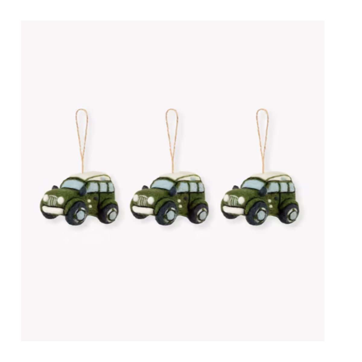 Garden Trading Southwold felt moss green Christmas car tree decorations set of 3 with hanging loops