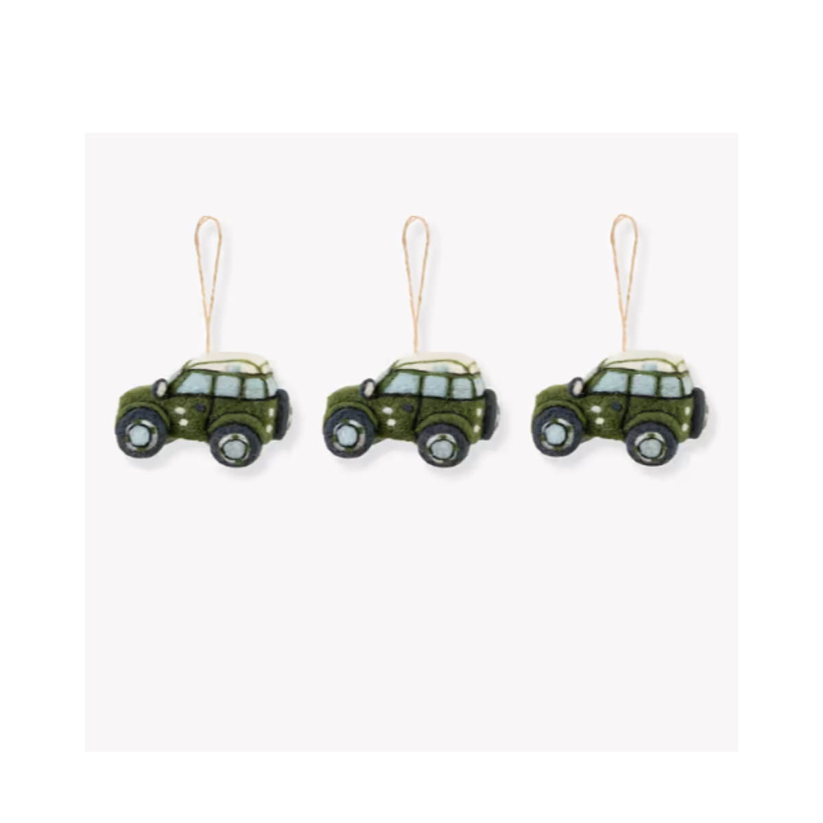 Garden Trading Southwold felt moss green Christmas car tree decorations set of 3 with hanging loops