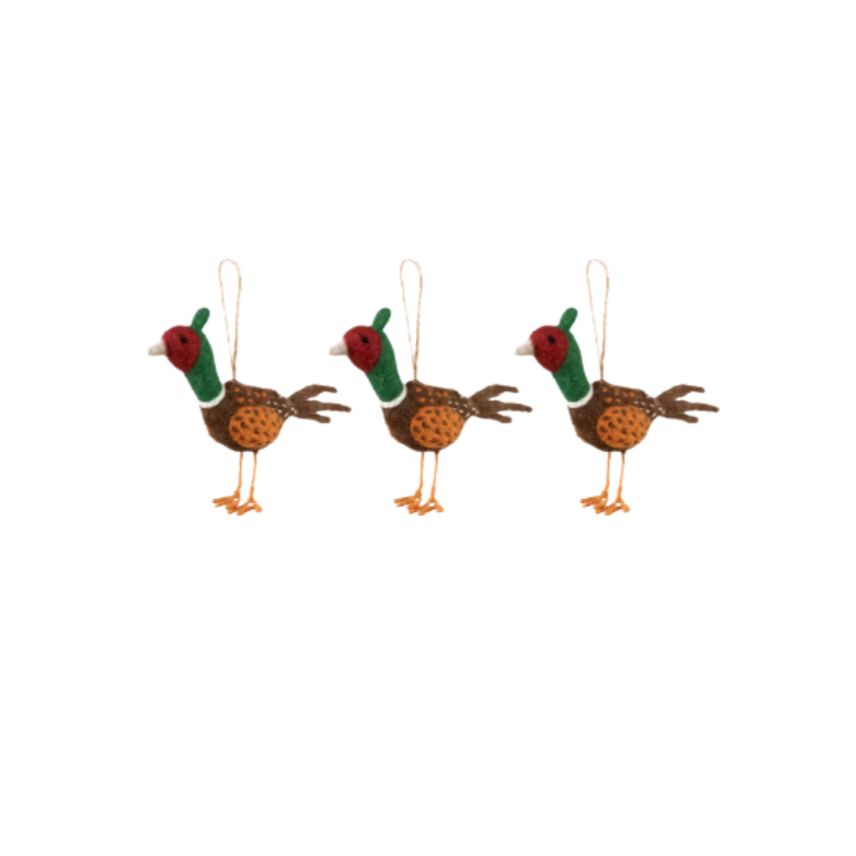Garden Trading Southwold felt moss green and brown Christmas pheasant tree hanging decorations set of three