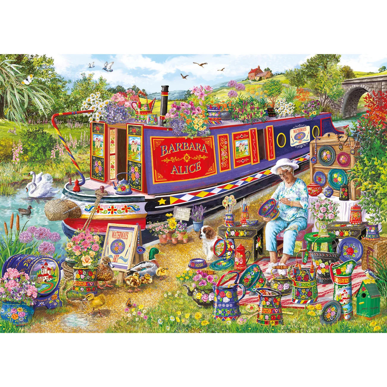 Gibsons Canal Boat Blooms 1000 Piece Jigsaw Puzzle