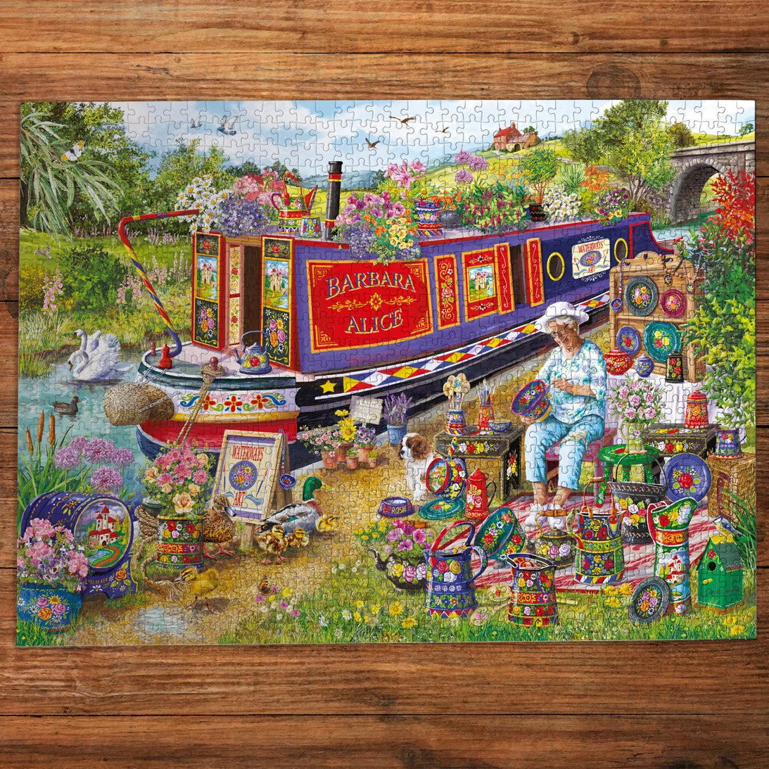 Gibsons Canal Boat Blooms 1000 Piece Jigsaw Puzzle