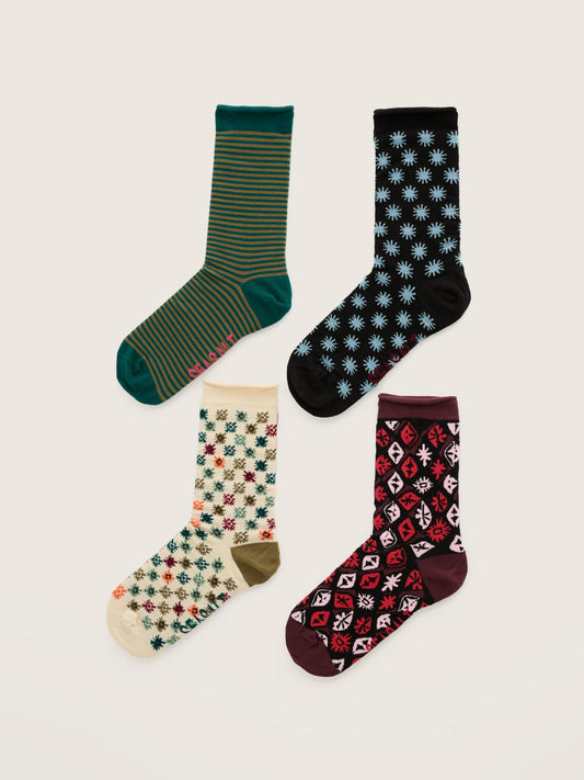 Seasalt Womens Arty Geometric Organic Cotton Socks 4 Pack Gift Box featuring colourful geometric patterns