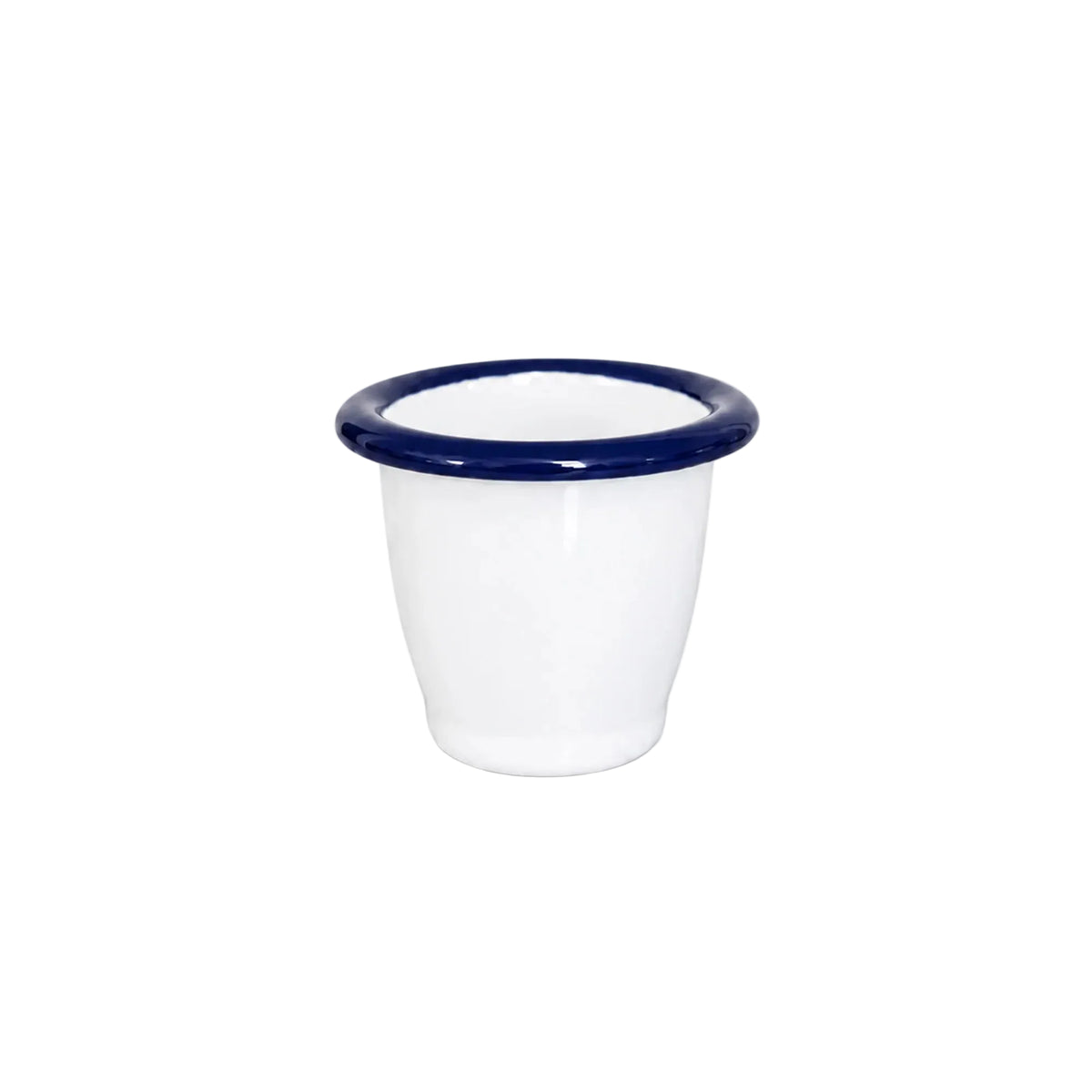 Classic Falcon enamel egg cup in white porcelain finish with traditional blue rim