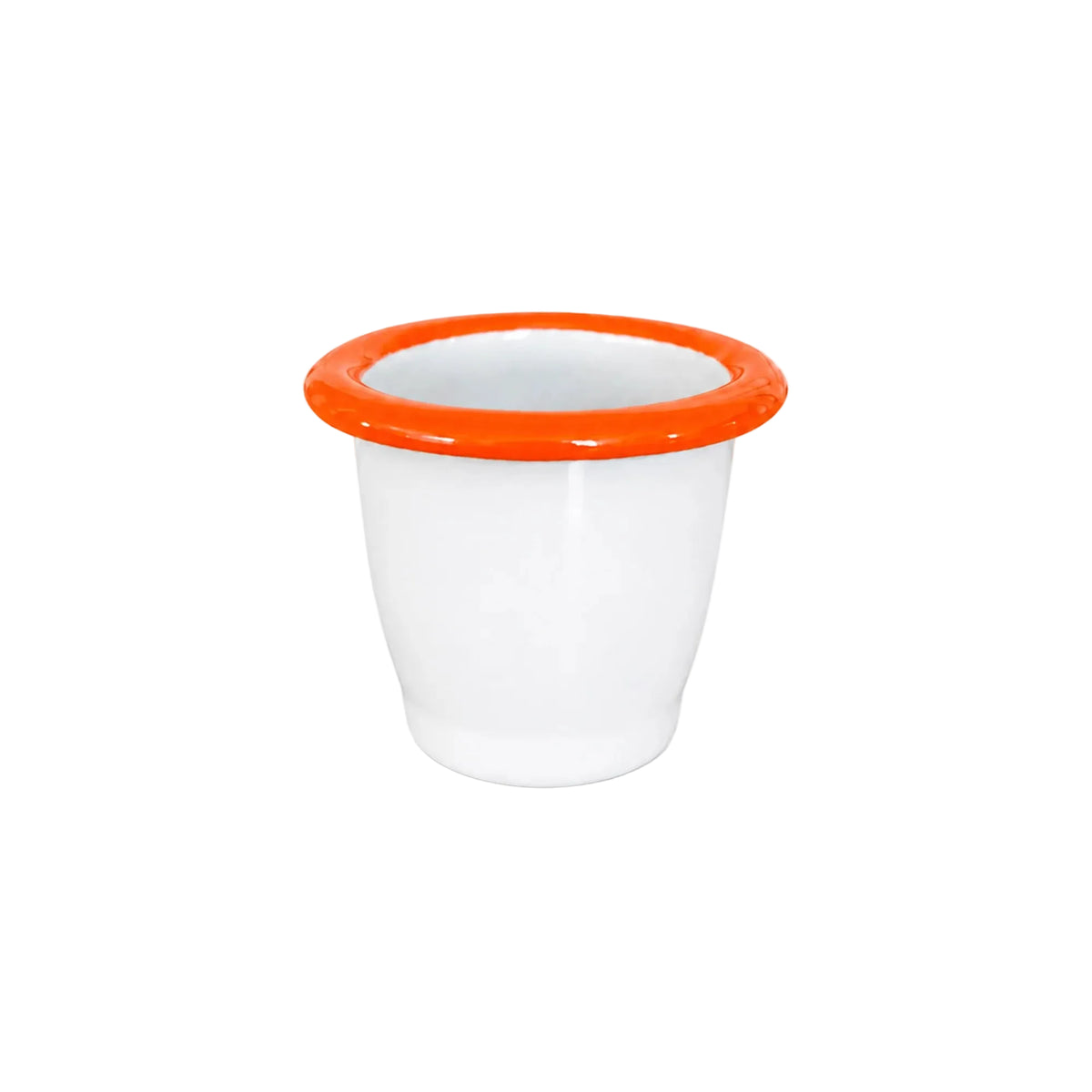 Classic Falcon enamel egg cup in white porcelain finish with traditional blue rim