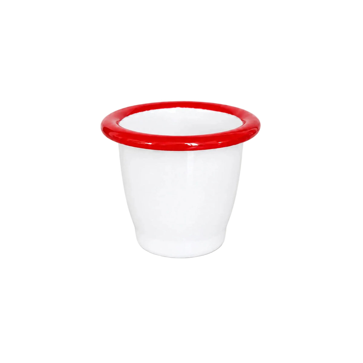 Classic Falcon enamel egg cup in white porcelain finish with traditional blue rim