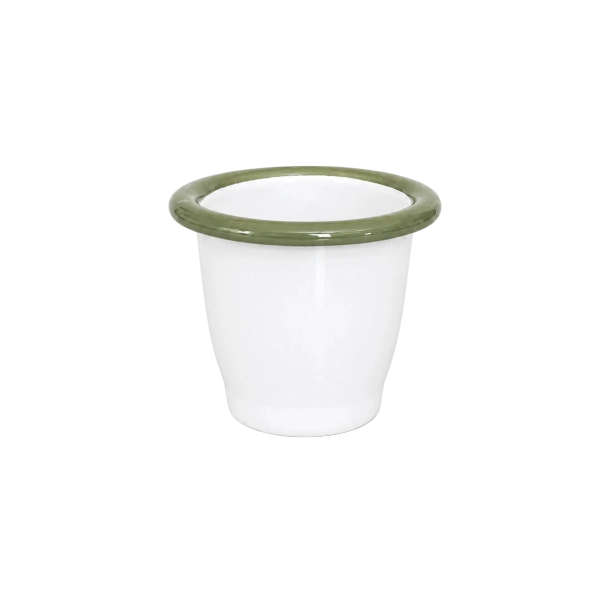 Classic Falcon enamel egg cup in white porcelain finish with traditional blue rim