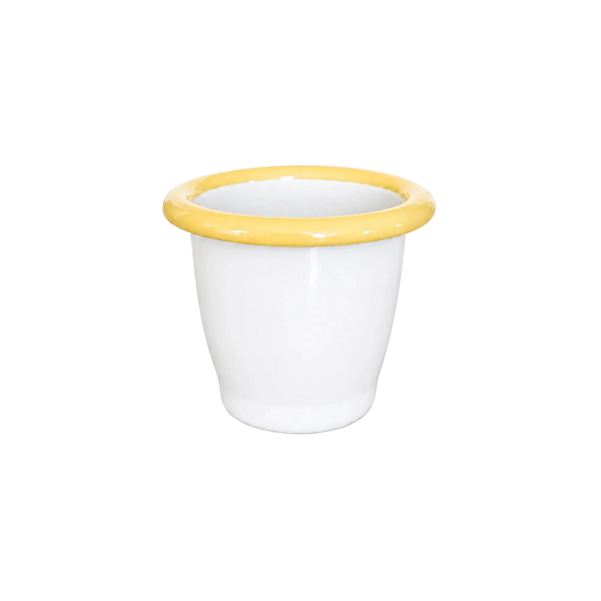 Classic Falcon enamel egg cup in white porcelain finish with traditional blue rim