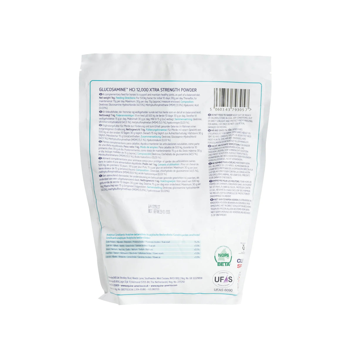 Equine America Glucosamine HCI 12000 1kg tub equine joint supplement powder