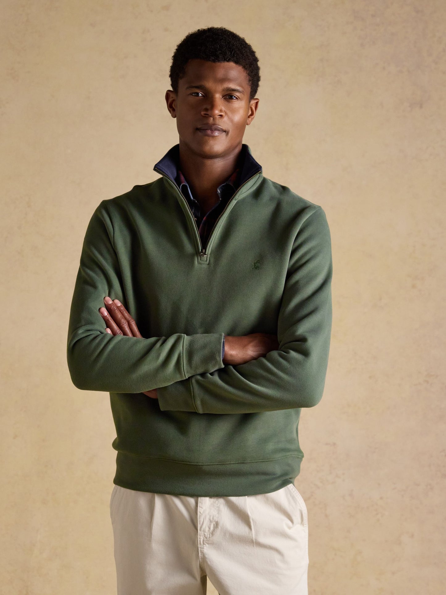 Joules Alistair Zip-Neck Sweatshirt in Khaki Green