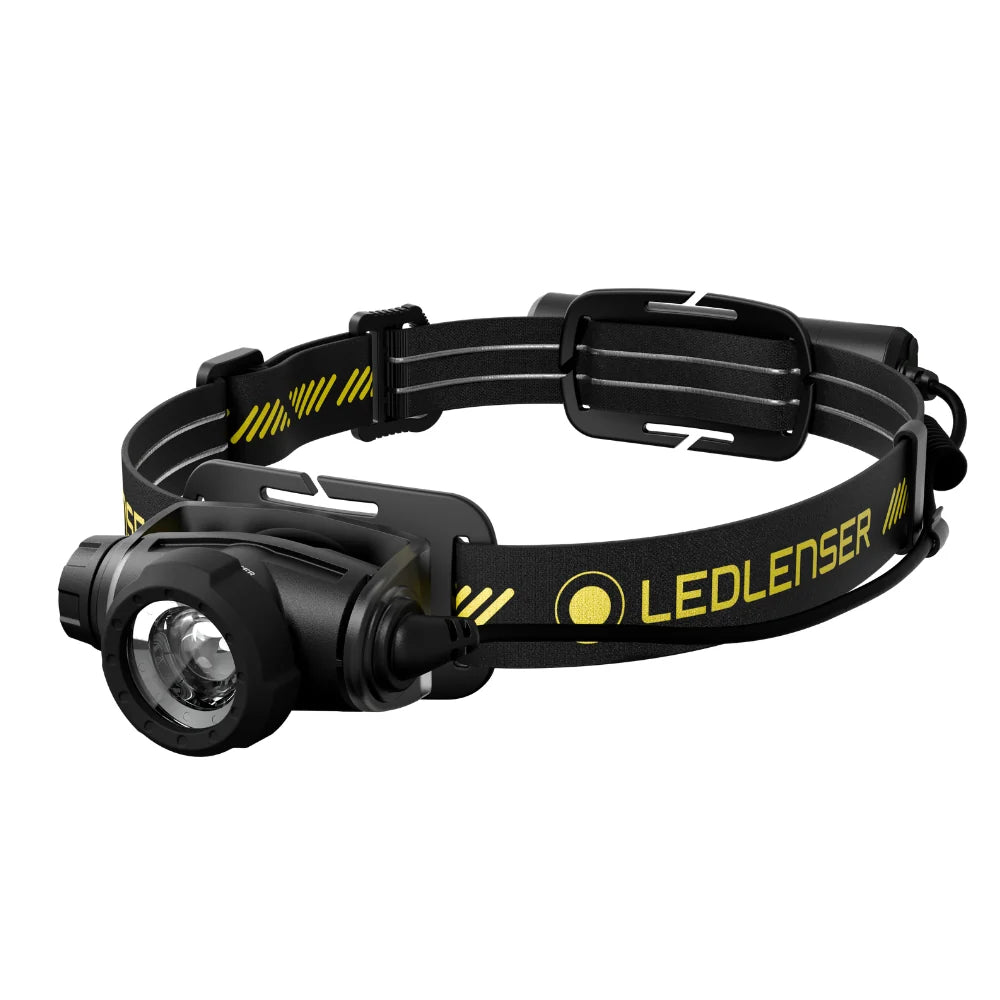Ledlenser H5R Core rechargeable head torch with adjustable headband and tiltable lamp head