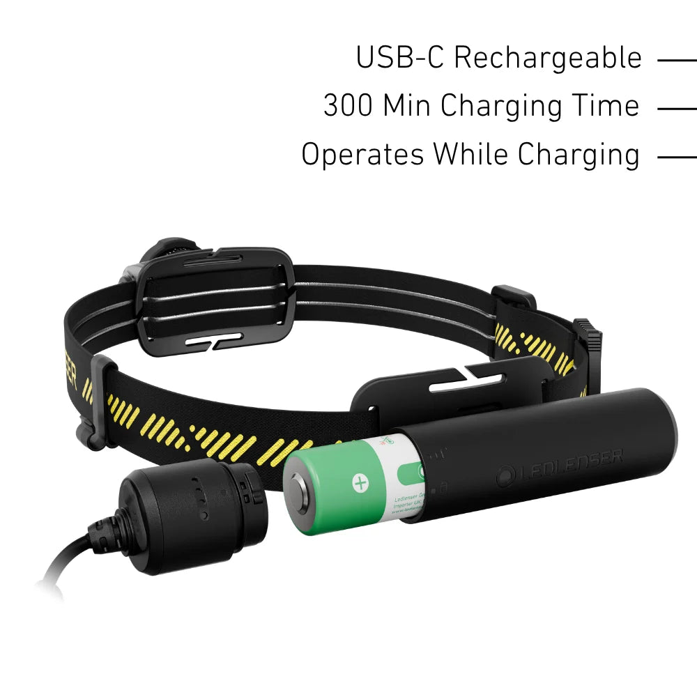 Ledlenser H5R Core rechargeable head torch with adjustable headband and tiltable lamp head