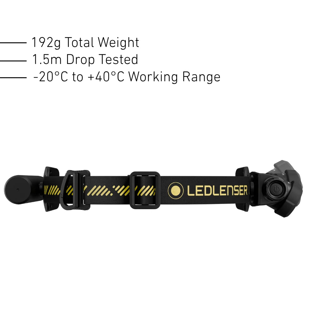 Ledlenser H5R Core rechargeable head torch with adjustable headband and tiltable lamp head