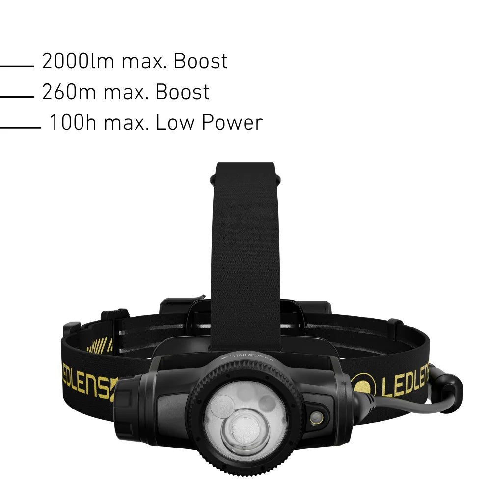 Ledlenser H9R Core rechargeable head torch with adjustable headband and tiltable lamp head
