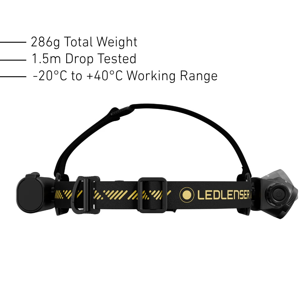 Ledlenser H9R Core rechargeable head torch with adjustable headband and tiltable lamp head