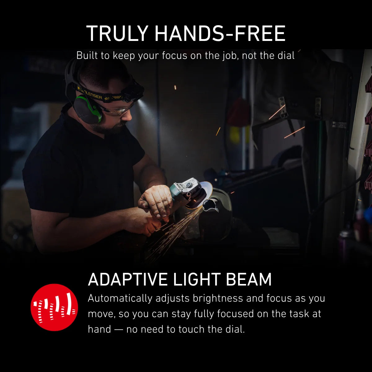Ledlenser H9R Core rechargeable head torch with adjustable headband and tiltable lamp head