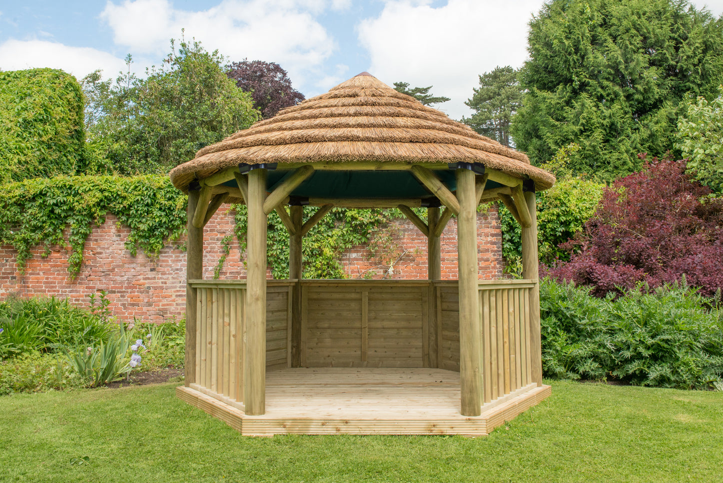 Forest Garden Hexagonal Wooden Garden Gazebo with Thatched Roof