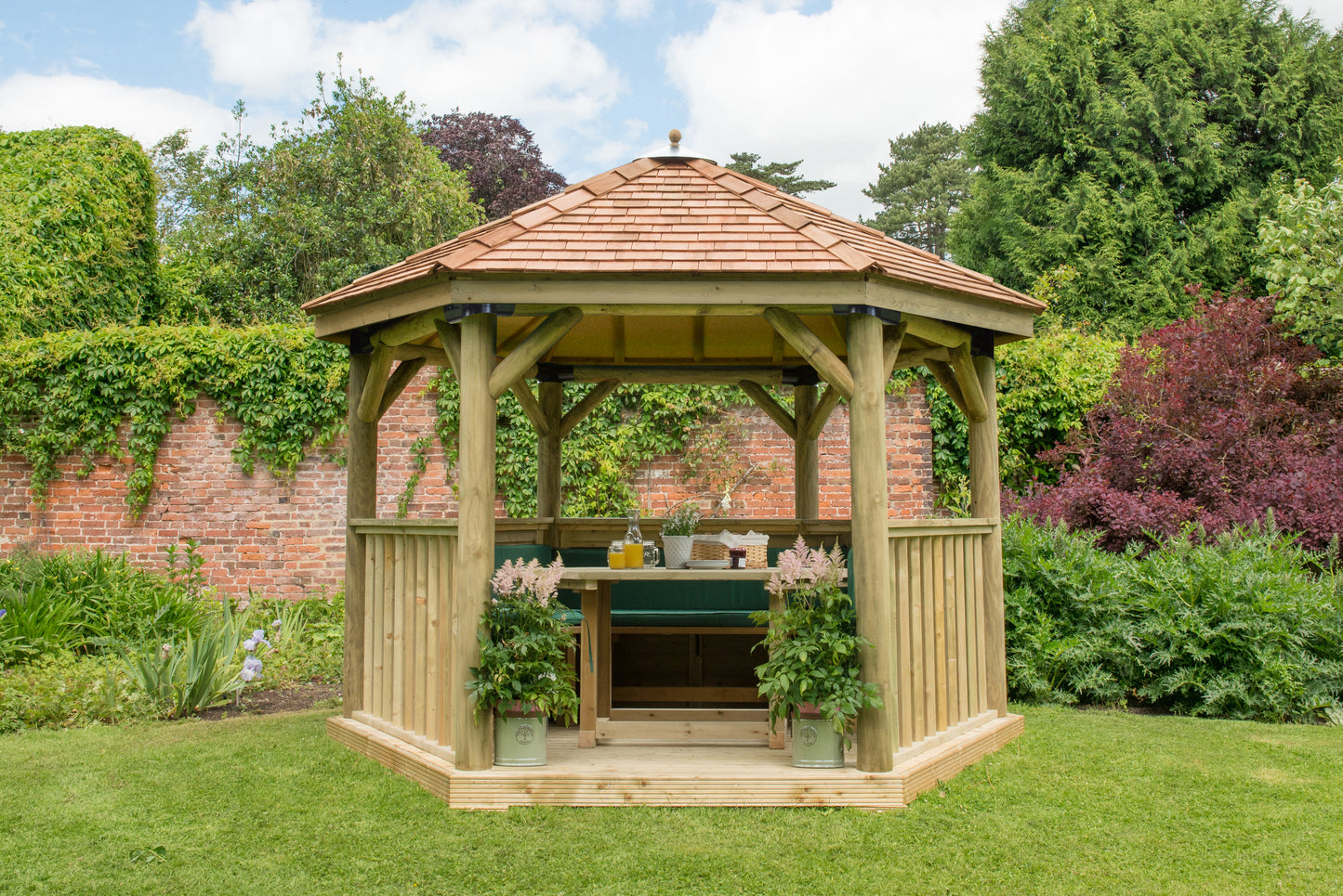 Forest Garden Hexagonal Wooden Garden Gazebo with Cedar Roof