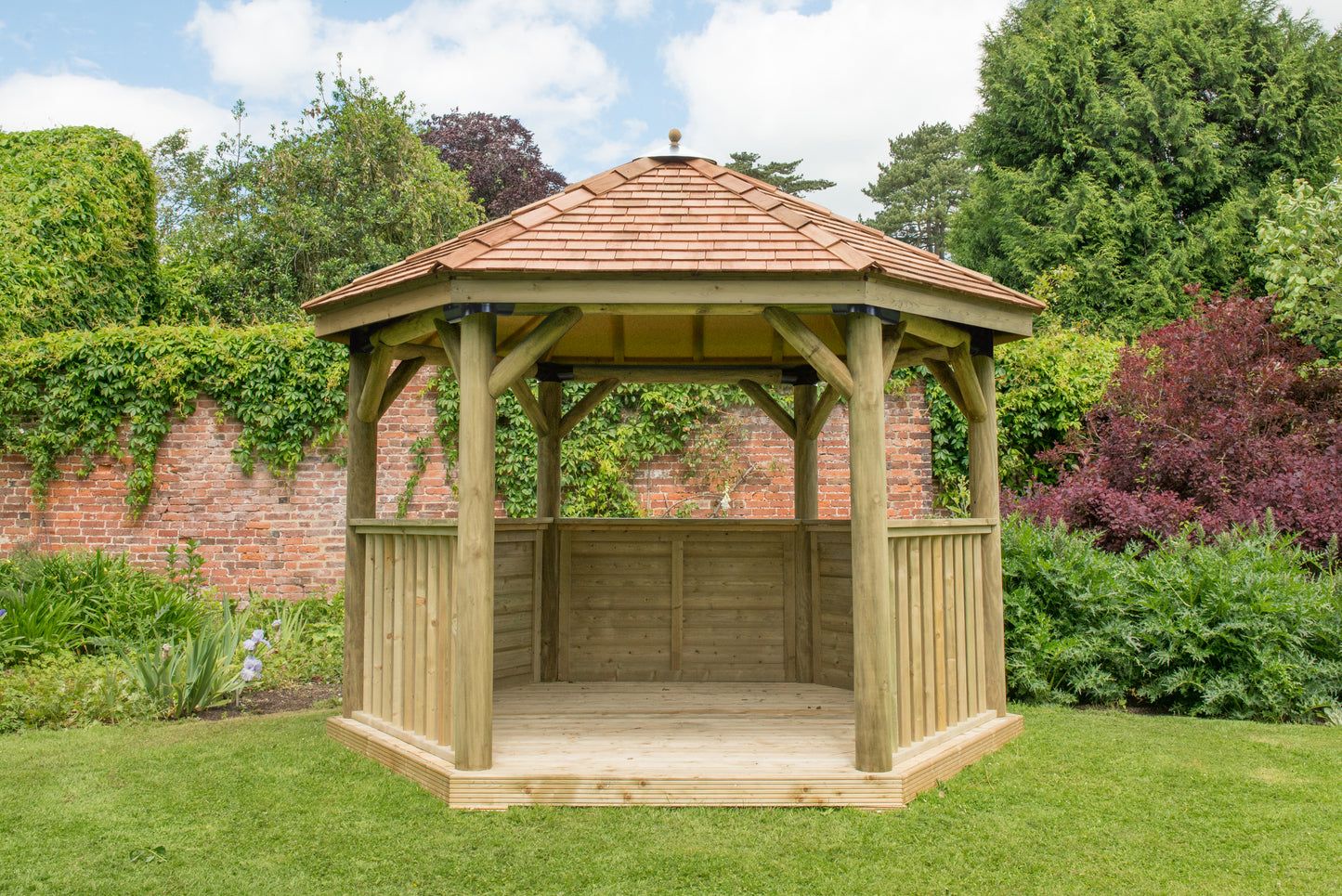 Forest Garden Hexagonal Wooden Garden Gazebo with Cedar Roof